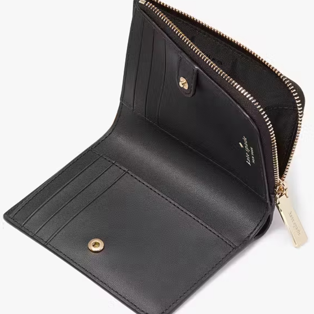 NWT Kate spade Madison Small L-Zip Wallet black and gold leather - Picture 4 of 14